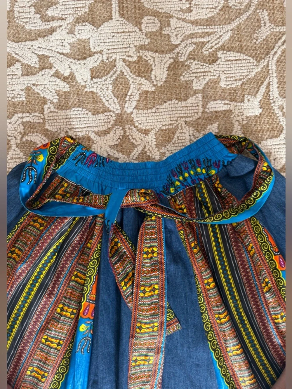 NWT Vintage Patchwork Full Length Denim Circle Hippie Festival Artsy Skirt Gypsy
